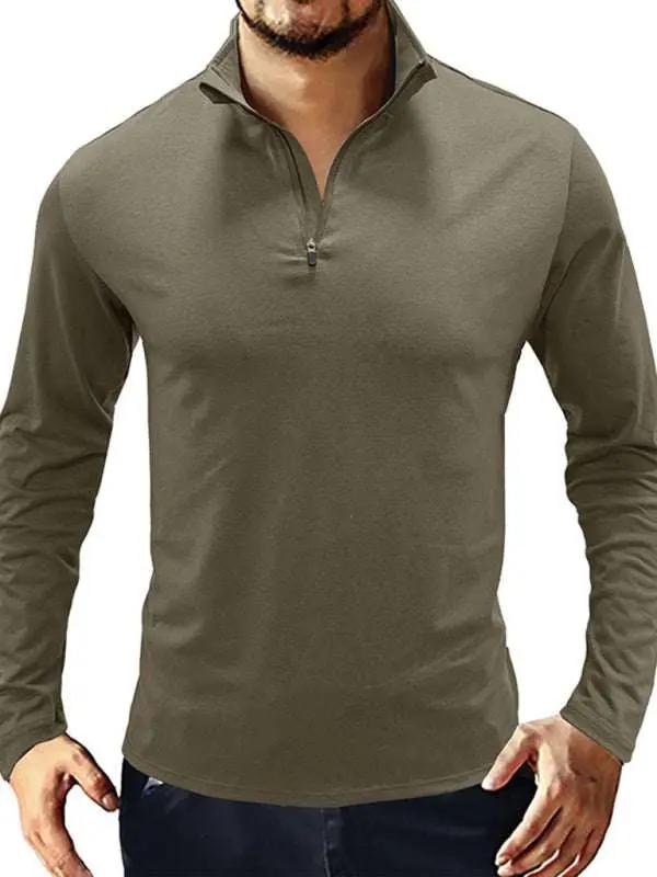 Men's Stylish Long Sleeve Zip Polo Shirt with Stand Collar - Versatile Elegance for Every Season - MENLL